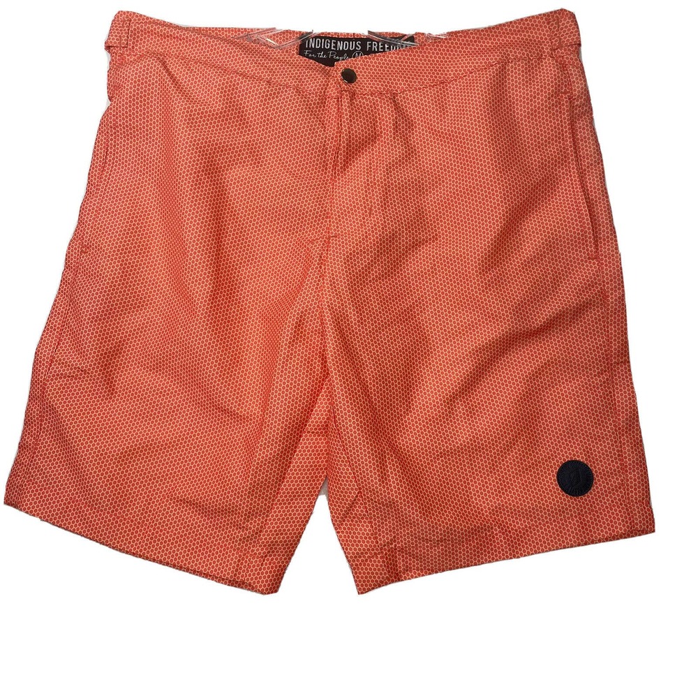Surfmentality Indigenous Freedom Men's Size Medium Orange Lined Swim Trunks
